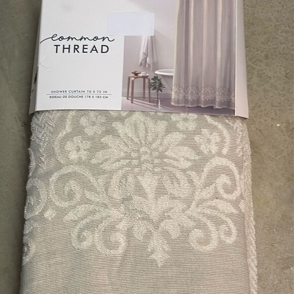 Common Thread shower curtain Farmhouse Texture 100%cotton Medallion Border NWT - Picture 1 of 8